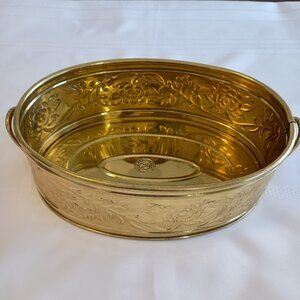 Hosley Brass Oval Embossed Planter with Handles Made in India
